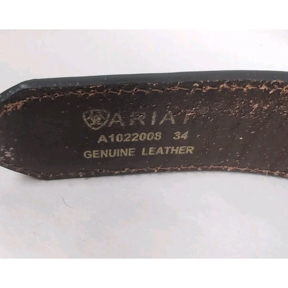 ARIAT Buckle Belt Handcrafted Tooled Leather 34 Cowhide Stitched Cowboy Vintage